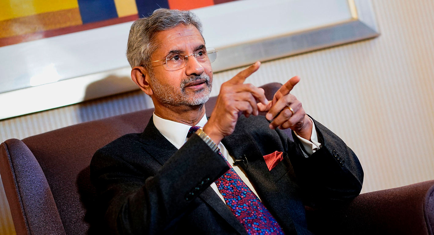 India's Minister of Foreign Affairs Subrahmanyam Jaishankar gestures as he answers questions 