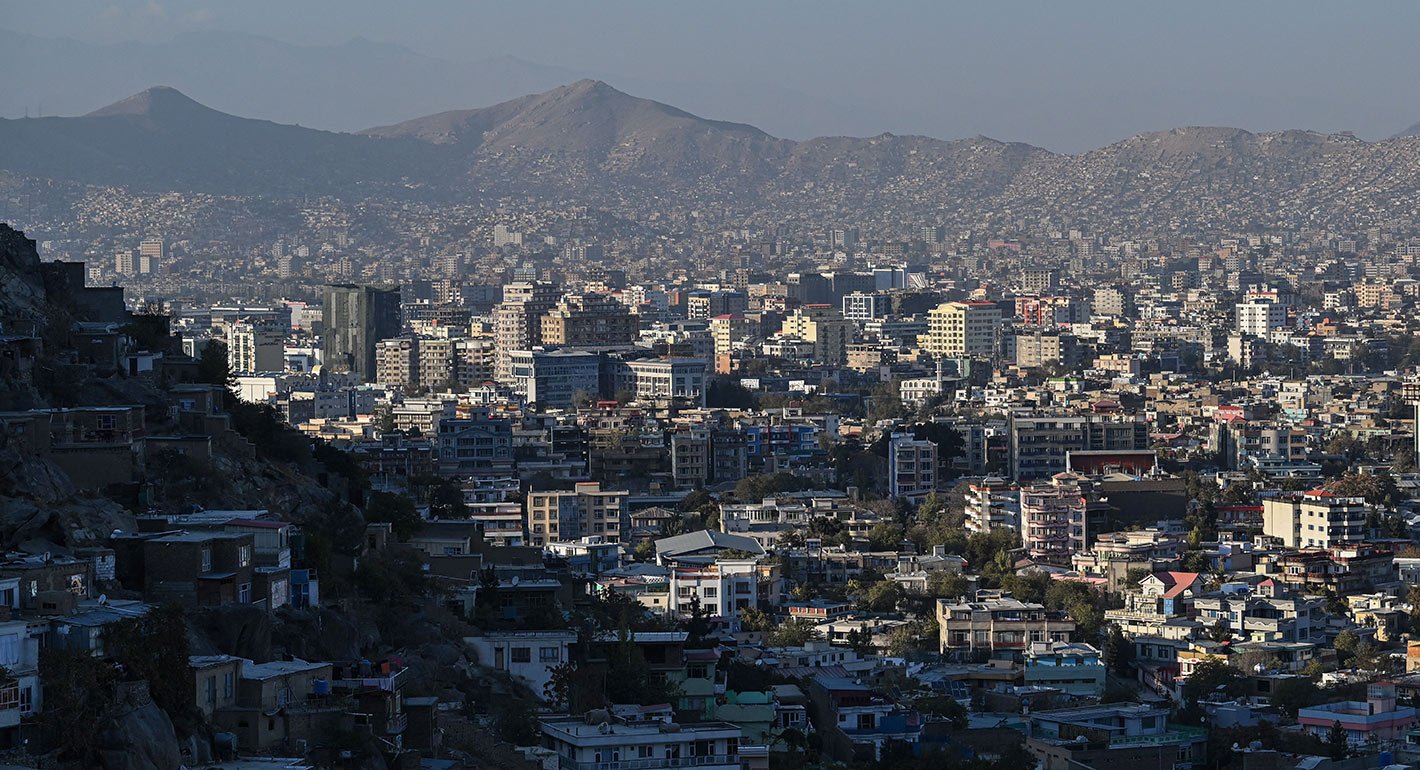 A photograph shows a general view of Kabul on November 1, 2021